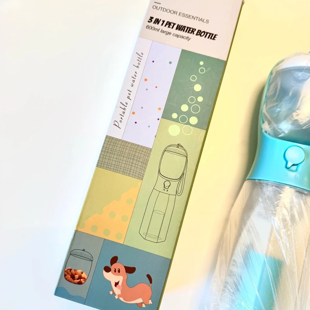3-in-1 Pet Water Bottle - Blue, Pet Travel Essential for Outdoor Walking